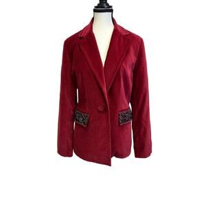 Fundamental Things Red Velvet Embroidered Blazer Size 10